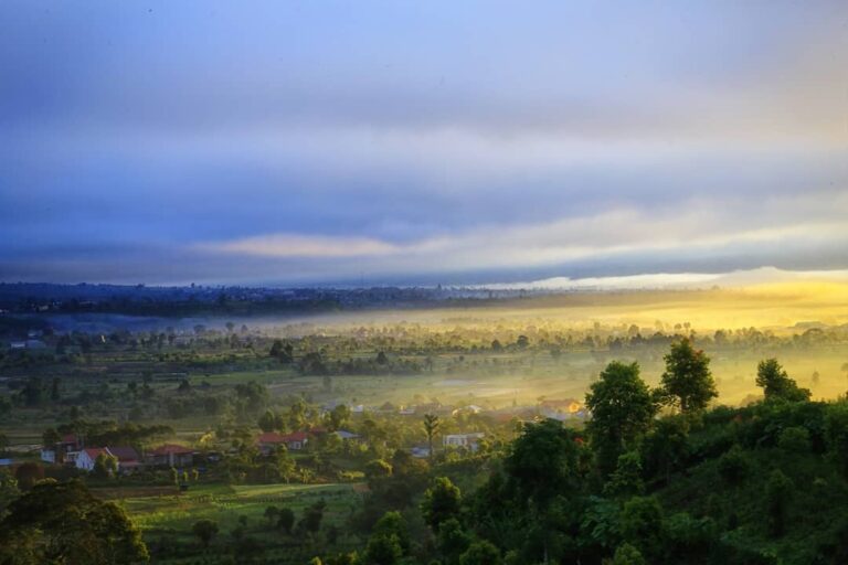 Hamparan hutan di lereng Gunung Kerinci, Gunung Tujuh dah hijaunya kebun teh Kay...