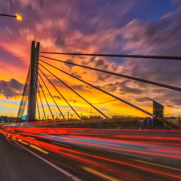 A flicker of a blazing sunset peeks through the Pasupati bridge. Captured by 
#e...